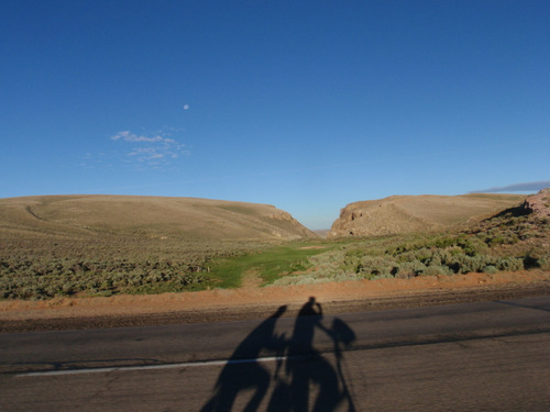 Long Shadows of early morning ride through a road construction zone.